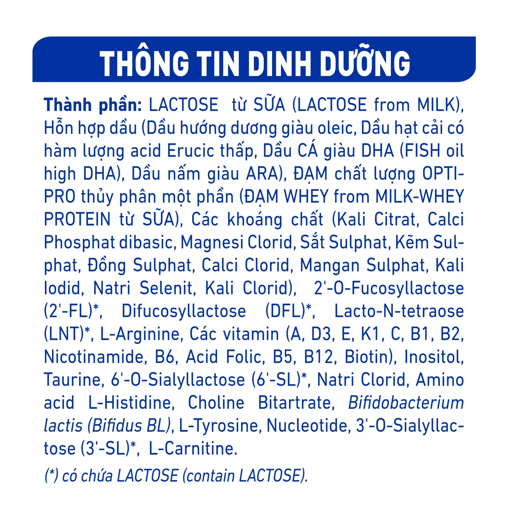 Thông tin dinh dưỡng sữa Nan Supreme Số 1 5HMO 400g New