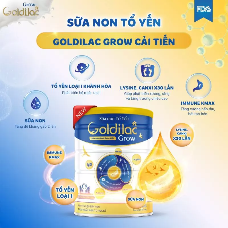 Thành phần sữa non tổ yến goldilac grow-650g