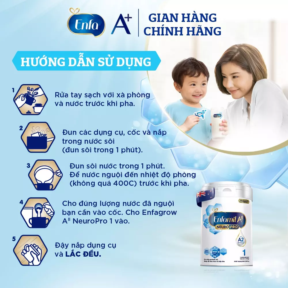 Hướng dẫn pha sữa Enfamil A2 cho trẻ sơ sinh