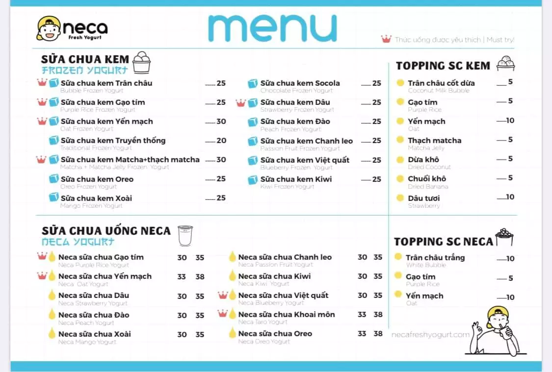 Menu neca fresh yogurt