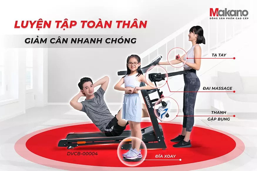 Máy chạy bộ đa năng kết hợp nhiều dụng cụ luyện tập