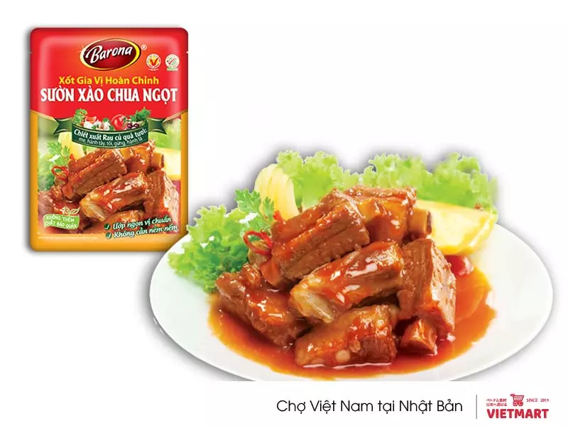 Nấu sườn xào chua ngọt với gói xốt sườn xào chua ngọt Barona - Vietmart - chợ Việt tại Nhật