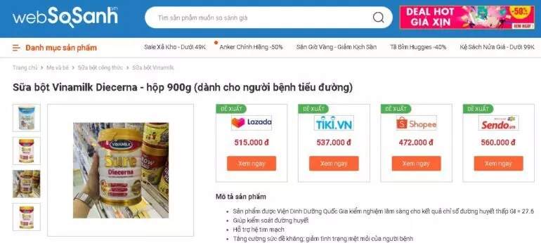 Sữa bột Vinamilk Sure Diecarna 900g