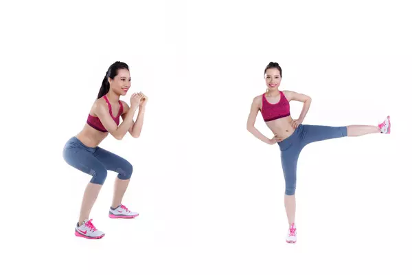 Tập squat đá chân ngang đơn giản tại nhà 