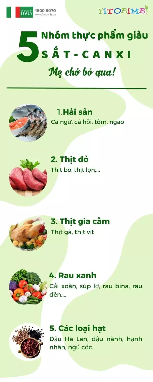 5 nhóm thực phẩm giàu sắt canxi cho bé