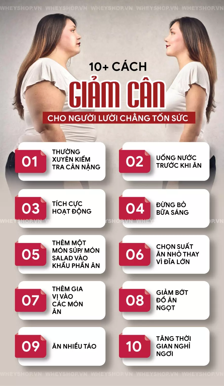 Cách giảm cân cho người lười là gì? Hãy cùng WheyShop tìm hiểu ngay 10 cách giảm cân cho người lười vô cùng đơn giản, độc đáo qua bài viết...