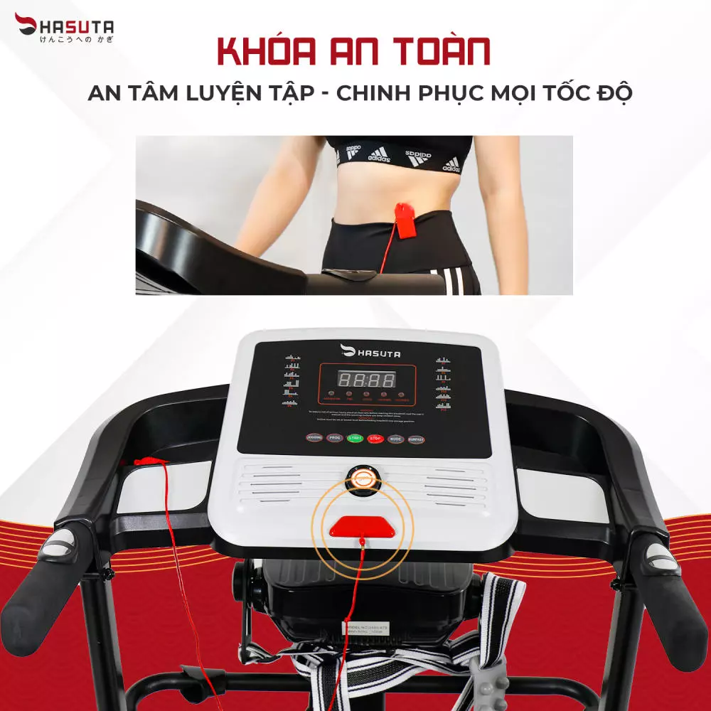 Bộ phận khóa an toàn trên máy chạy bộ Hasuta HTM-500