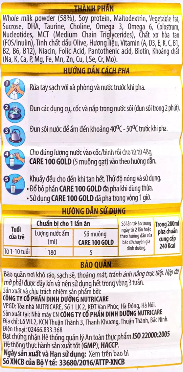 Sữa Care 100 Gold 900g