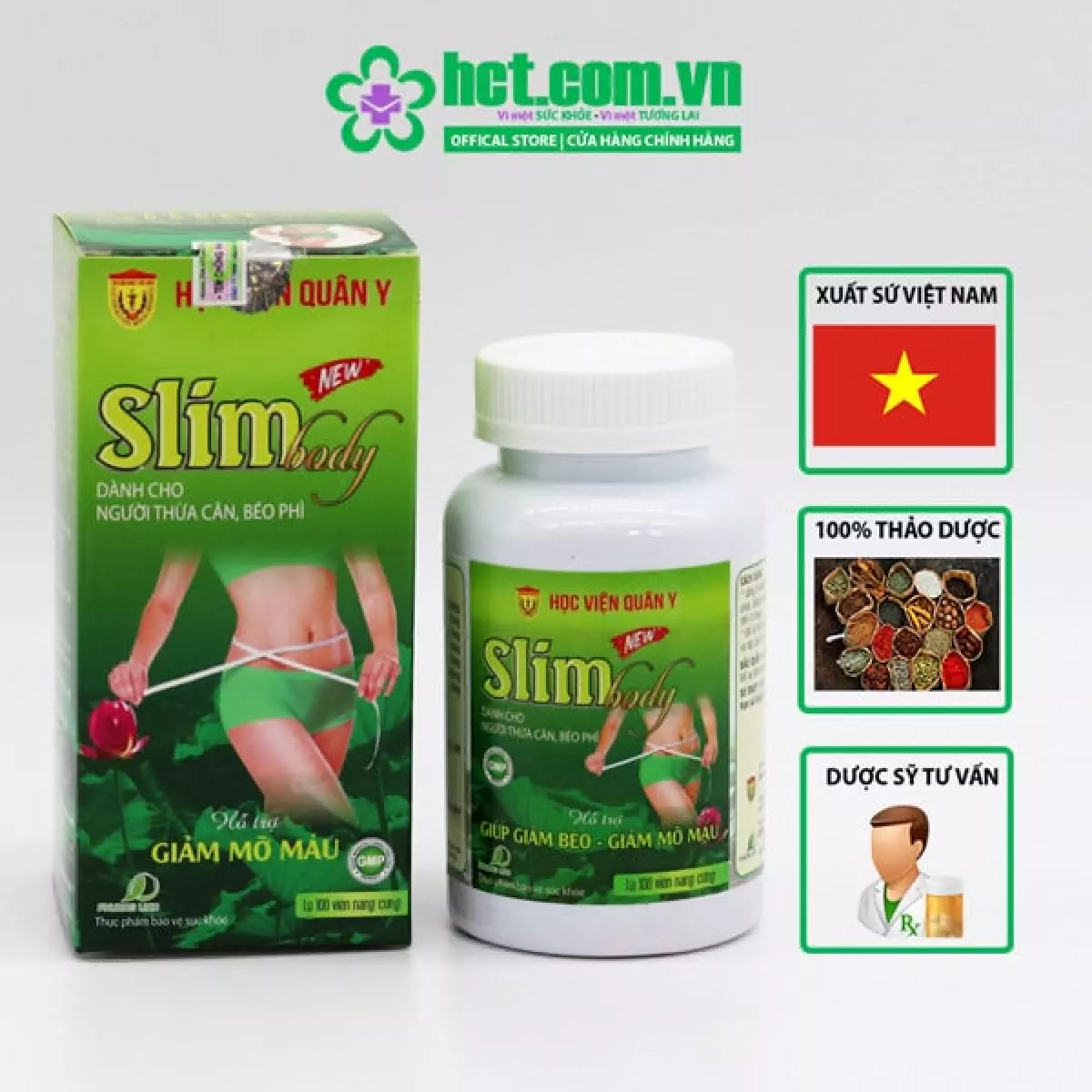 Viên uống giảm cân Slim Body New Học Viện Quân Y hộp 100 viên