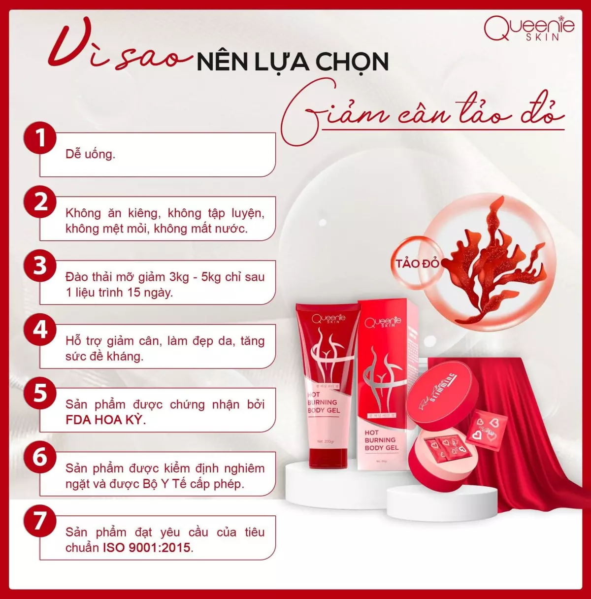 VIÊN UỐNG GIẢM CÂN TẢO ĐỎ QUEENIE SKIN