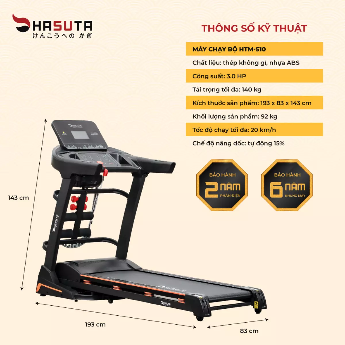 Thông số kỹ thuật máy chạy bộ HMT-510