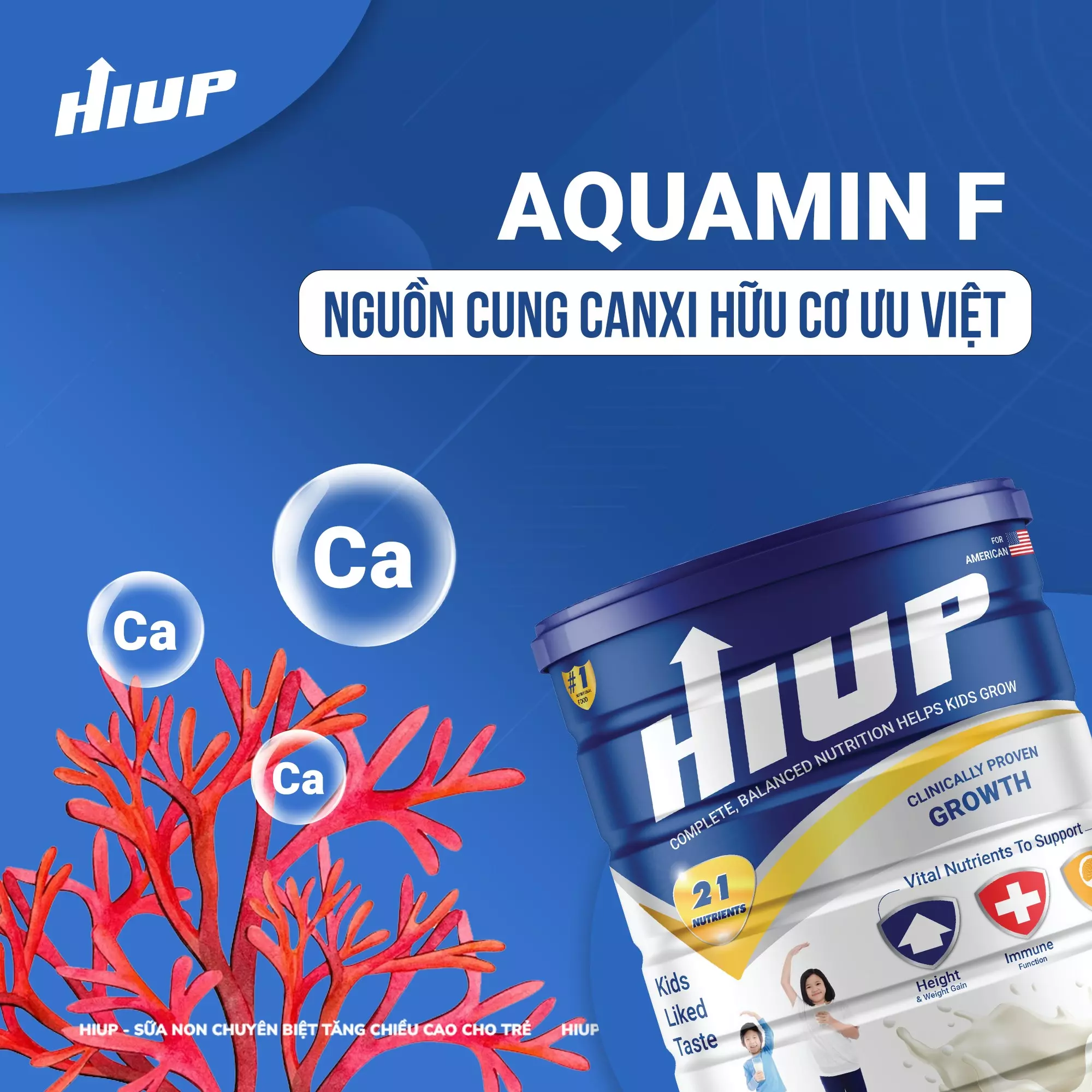 Sữa HIUP bổ sung thành phần canxi có nguồn gốc từ Tảo biển đỏ Aquamin F