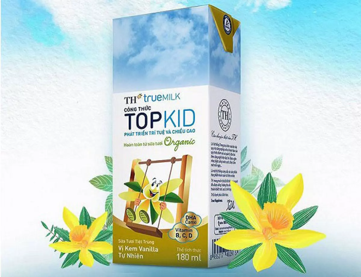 Sữa tươi TH True Milk công thức TOPKID từ sữa tươi Organic, hộp 180ml