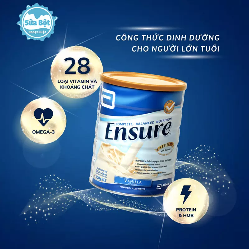 Sữa Ensure Úc chứa protein hàm lượng cao, 28 loại vitamin và khoáng chất, omega 3, omega 6,...