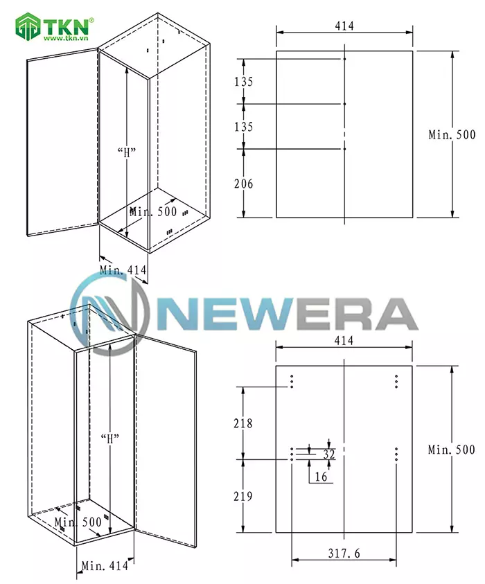 Kích thước lắp đặt tủ Newera NE566.450.