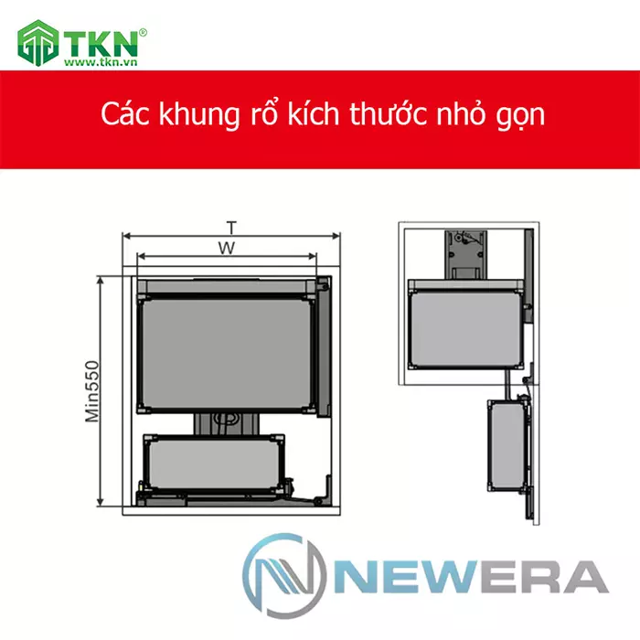 Kích thước khung rổ của tủ.