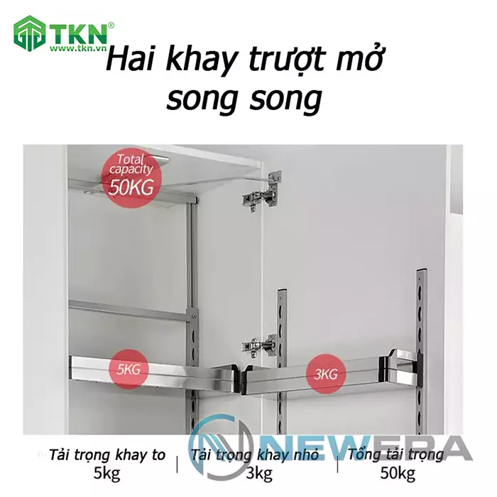 Khay trượt mở song song.