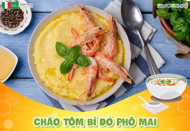 Cháo tôm bí đỏ phô mai béo ngậy