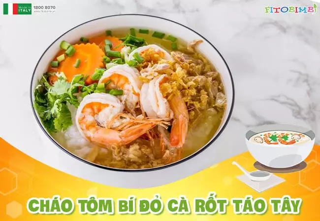 Tôm nấu bí đỏ, cà rốt và táo tây cho bé