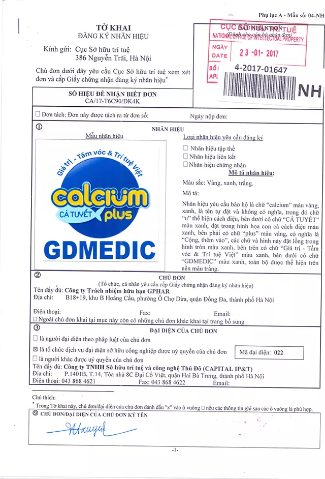 Đăng ký và bảo hộ nhãn hiệu độc quyền nhãn hàng Canxi cá tuyết plus Nhật Bản, calcium cá tuyết plus, canxi cá tuyết plus, nhật bản