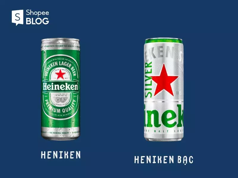 Sản phẩm bia Heineken có thiết kế sang trọng với tông màu chủ đạo là xanh lá và bạc.