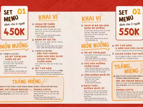 quán Bơ Bán Bò Lê Văn Việt menu set nướng 2 người