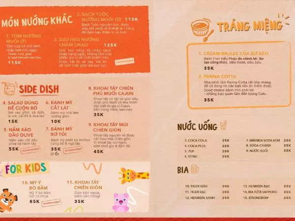 Các loại thức uống trong Bơ Bán Bò Lê Văn Việt Menu