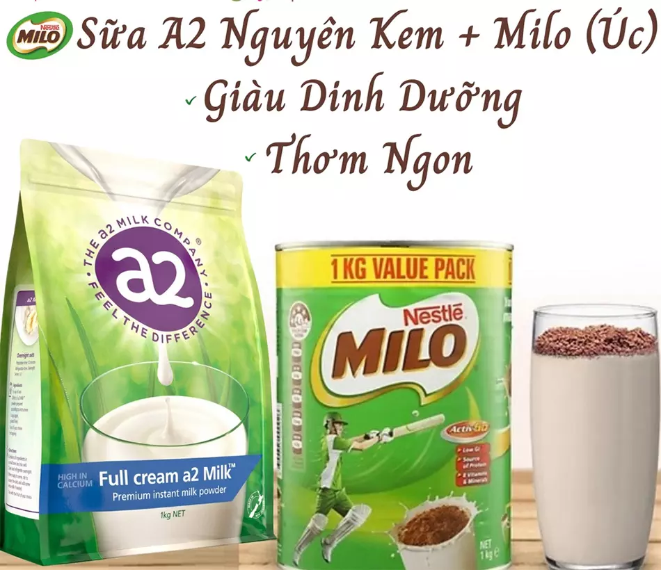 Pha sữa A2 với sữa Milo là lựa chọn yêu thích của nhiều người