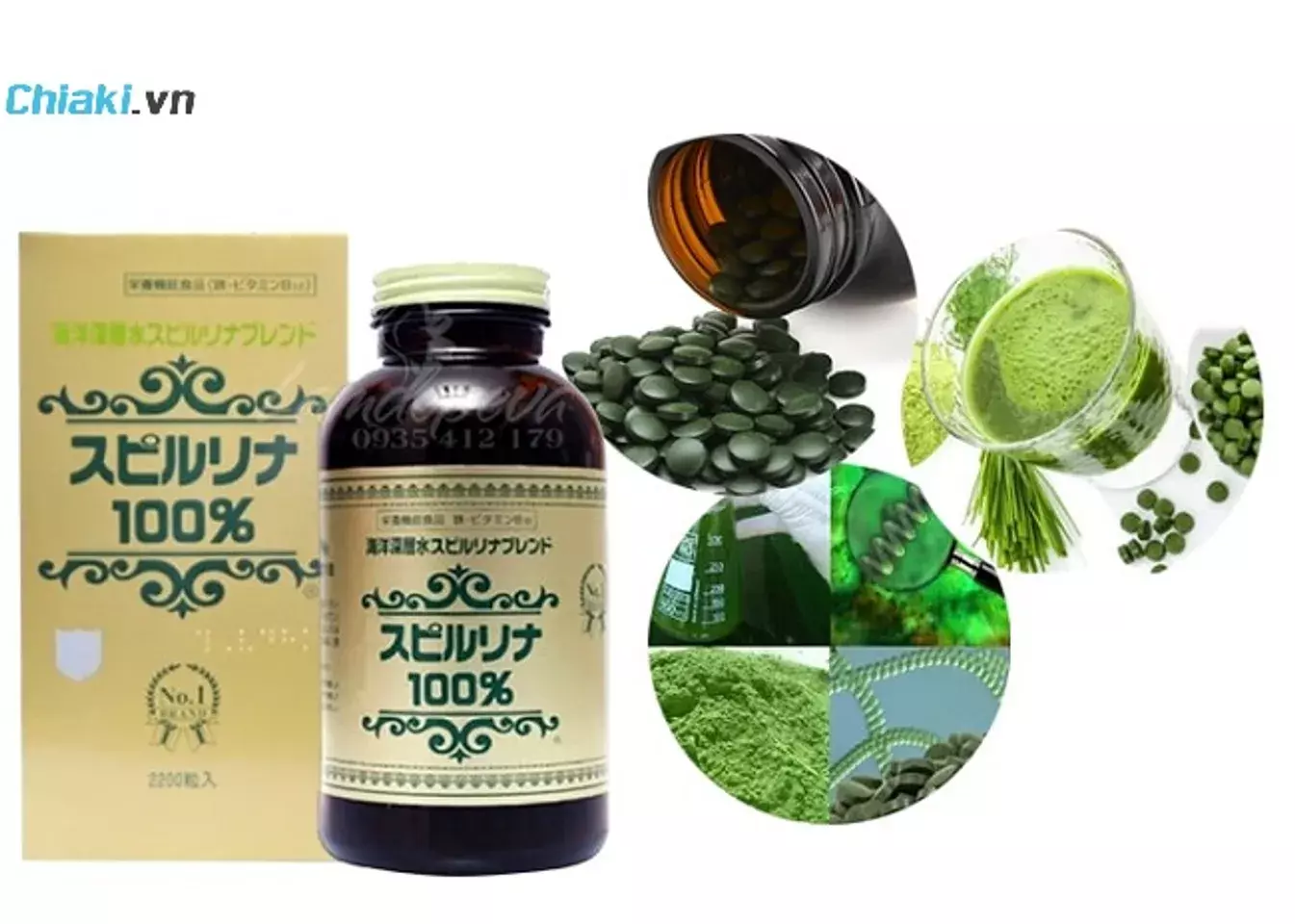 Tảo xanh Nhật dạng gói Spirulina Algae 2400 viên