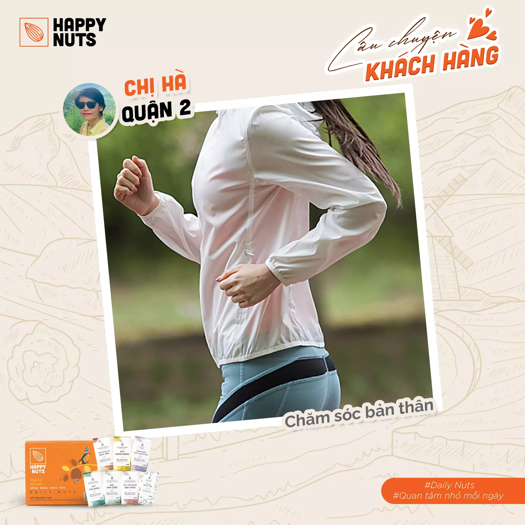 Chị Hà (quận 2) sử dụng sản phẩm của Happy Nuts để chăm sóc bản thân hàng ngày