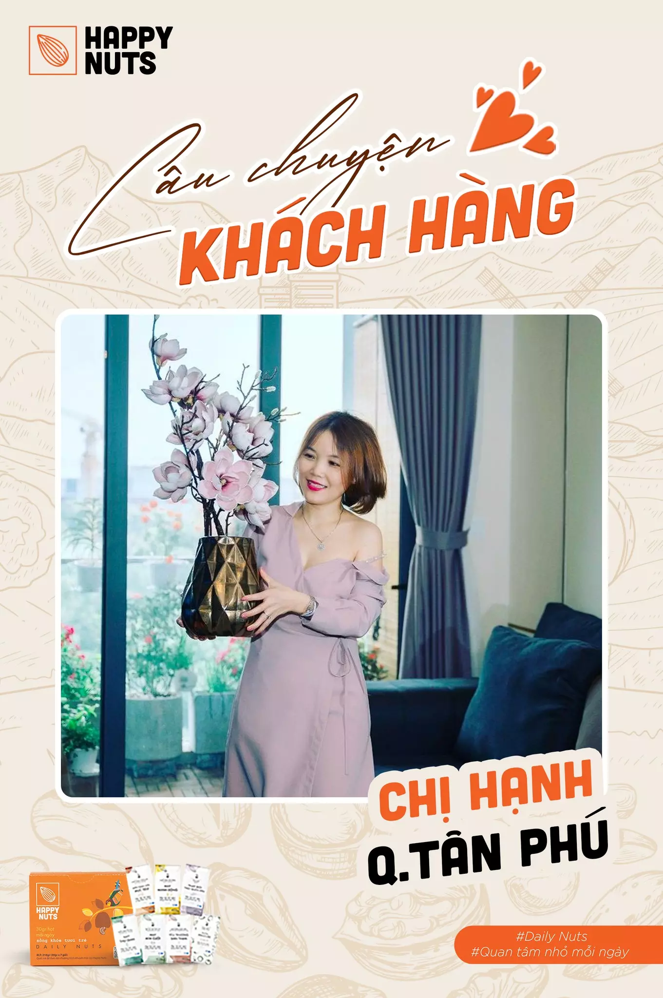 Chị Hạnh (quận Tân Phú) lựa chọn sản phẩm của Happy Nuts để cải thiện vóc dáng, bồi bổ sức khỏe