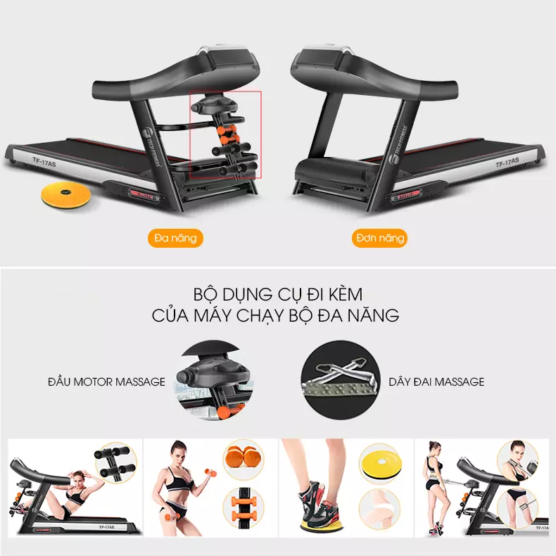 Máy chạy bộ Tech Fitness TF-17AS được trang bị nhiều tiện ích