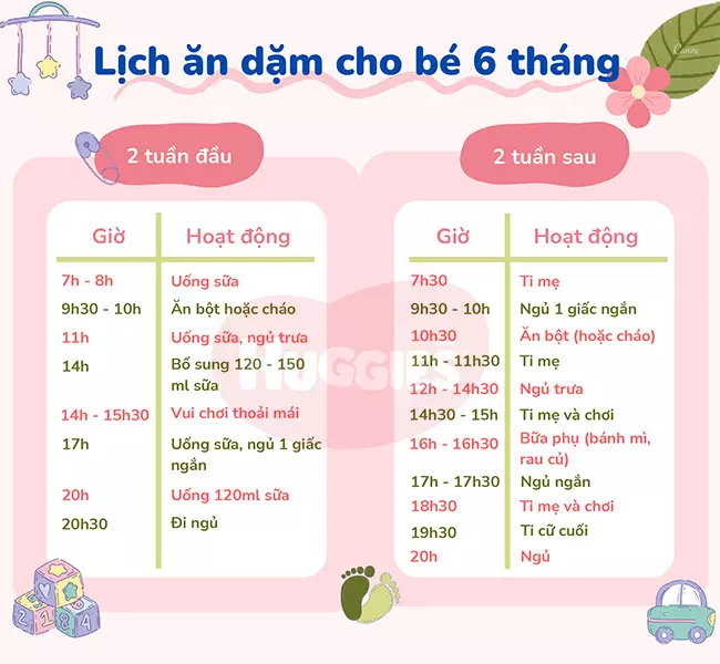 Lịch ăn dặm cho bé 6 tháng