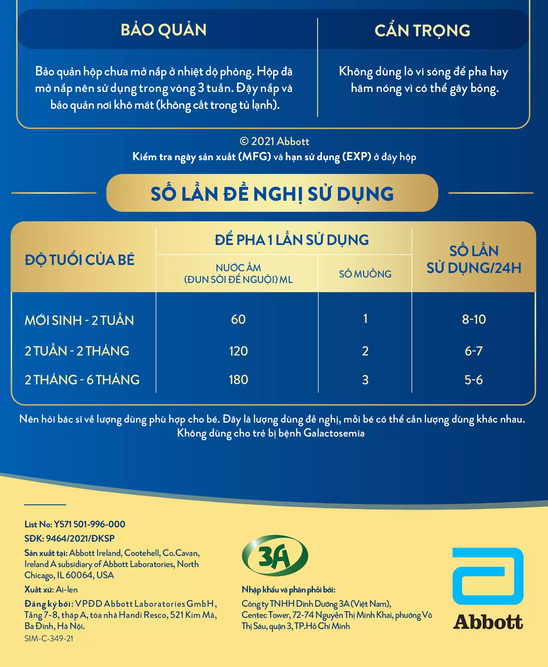 Số lần đề nghị sử dụng Similac 5G số 1