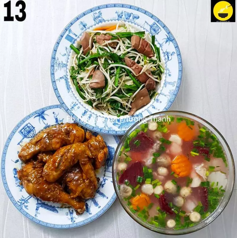 Cá trê kho gừng - Canh riêu cá mú (chép/diêu hồng/chim) - Mướp xào tôm khô