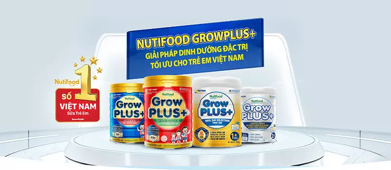 4 dòng sữa NutiFood Grow Plus+: Xanh, đỏ, vàng, trắng