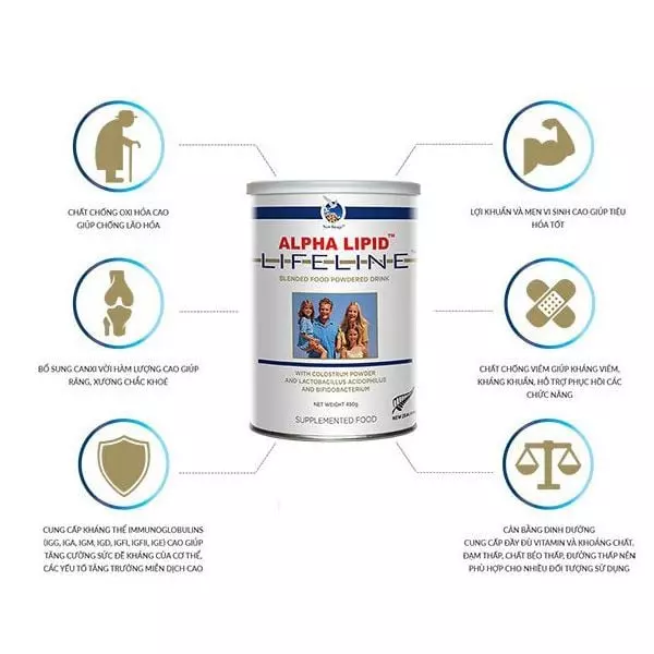 Sữa non hỗ trợ tăng cường sức khỏe Lifeline Alpha Lipid của Úc 450g