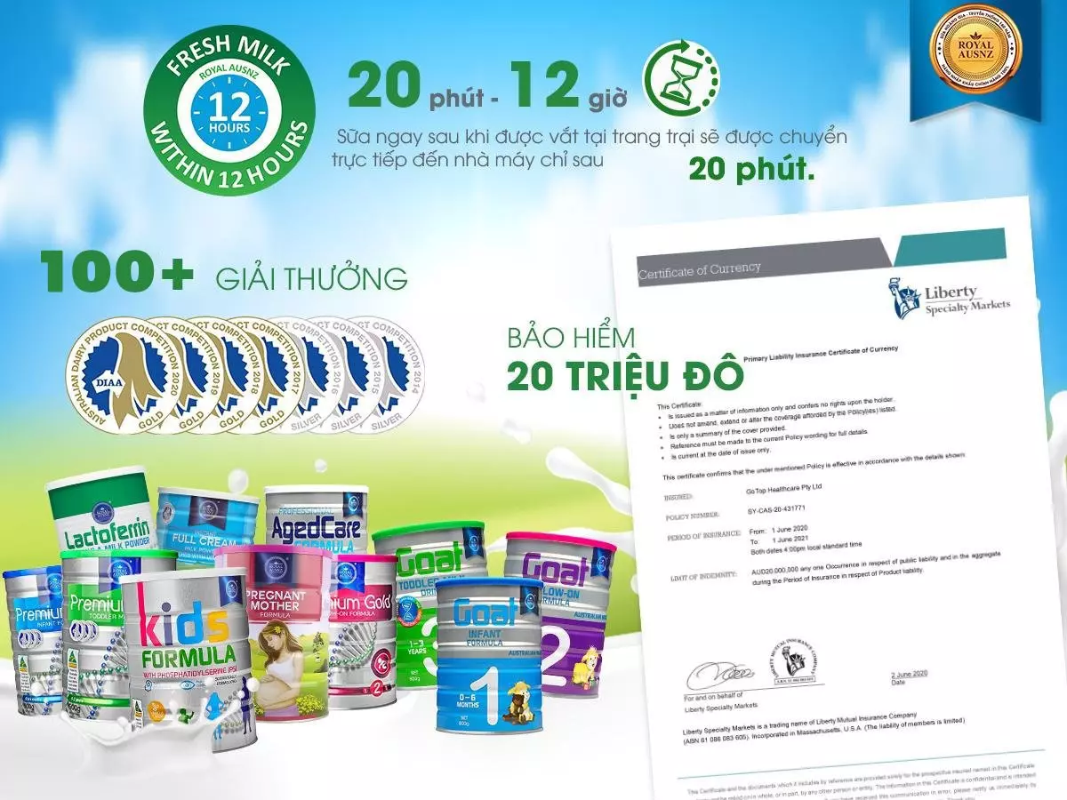 Sữa Hoàng Gia Úc ROYAL AUSNZ Kids Pro+ Formula With Lactoferrin - Bổ sung dưỡng chất cho trẻ từ 3 - 18 tuổi