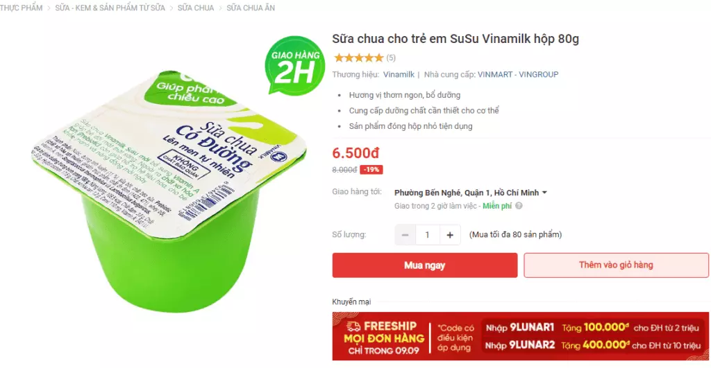 Giá sữa chua Susu của Vinamilk