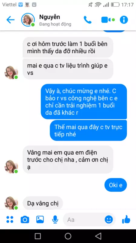 Feedback của khách hàng trị mụn bằng công nghệ kháng khuẩn đa tầng gửi về cho VietCharm