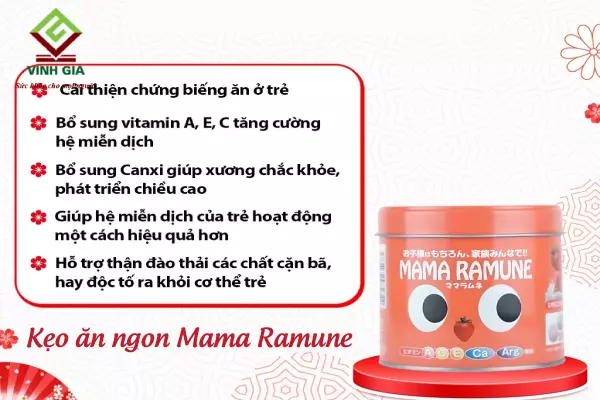 Sản phẩm kẹo biếng ăn, kích thích ăn ngon Mama Ramune của Nhật Bản