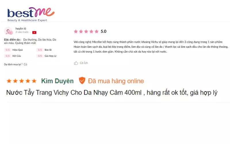 Đánh giá của người dùng về nước tẩy trang Vichy