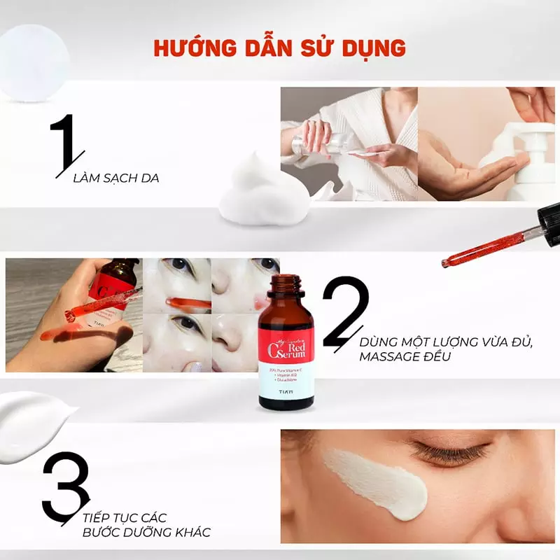 Serum Tiam Tinh Chất Vitamin C Hỗ Trợ Dưỡng Trắng, Mờ Thâm Tiam Red C Serum 30ml