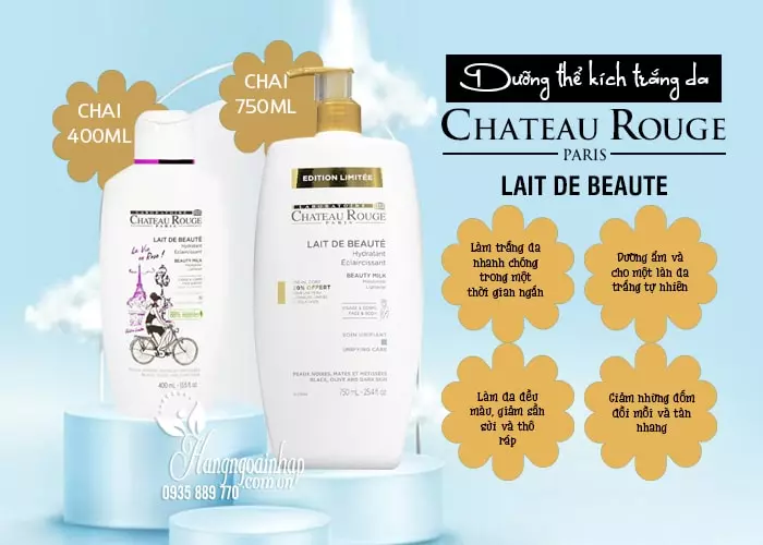 Dưỡng thể kích trắng da Chateau Rouge Paris Lait De Beaute