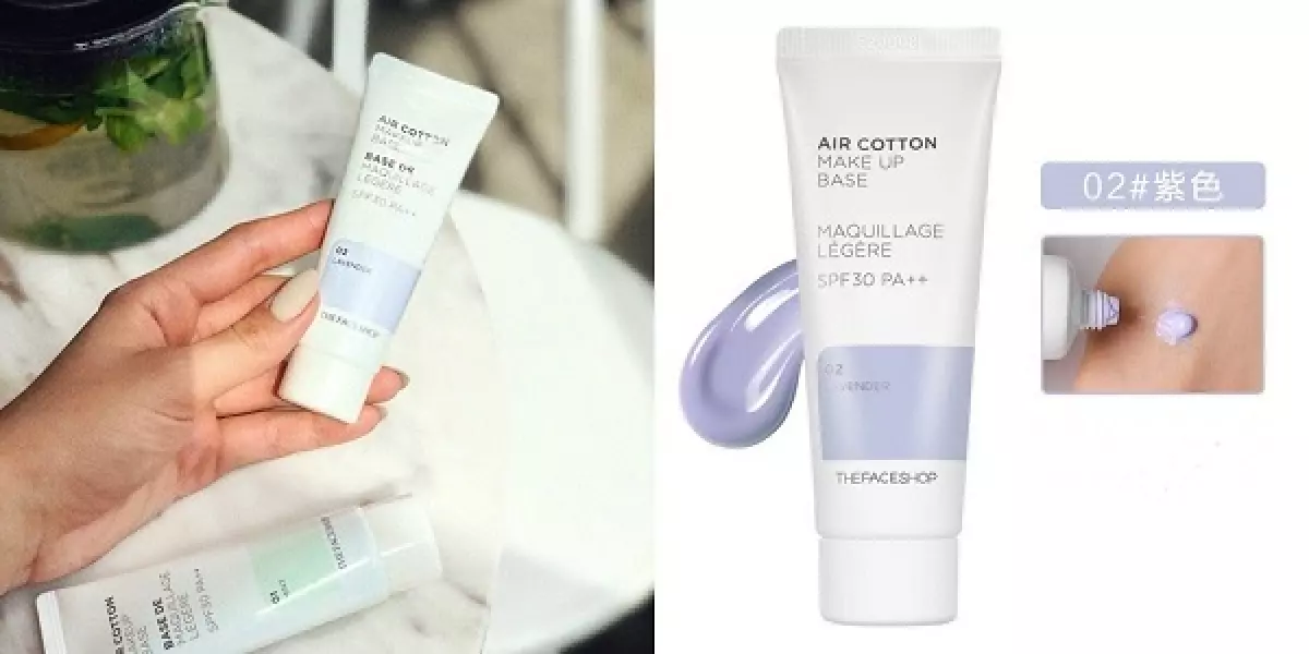 Kem Lót The Face Shop Air Cotton Makeup Base #02 Lavender, Hiệu Chỉnh Tông Da Ấn Tượng, Đồng giá 55K tại Kosmebox