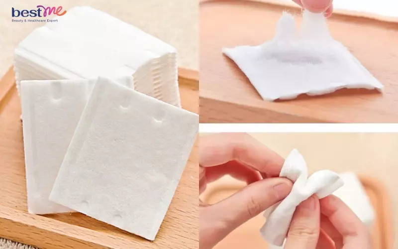 Kết cấu của miếng bông tẩy trang Cotton Pads khá dày dặn, ít xơ bông