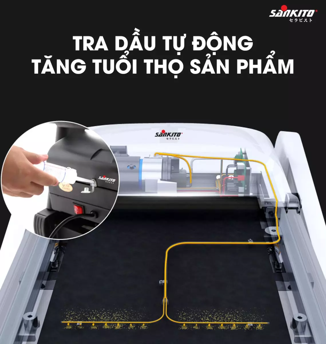 Máy chạy bộ Sankito S-180 Tra dầu tự động tăng tuổi thọ sản phẩm