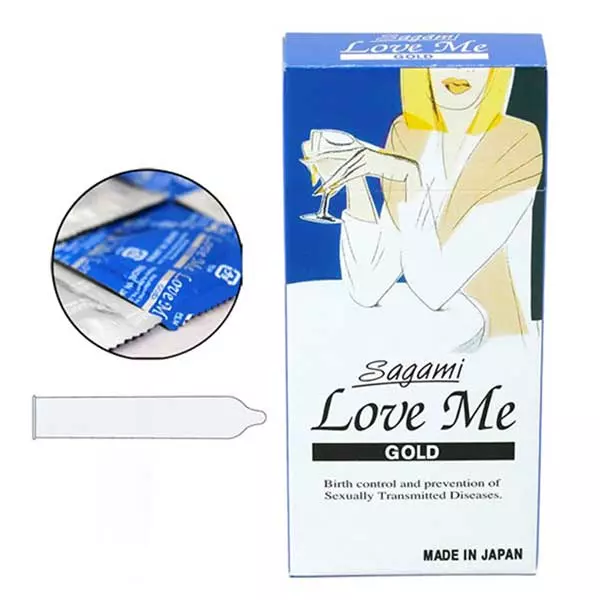 Bao cao su Sagami Love Me Gold có thiết kế vừa vặn với mọi kích thước dương vật