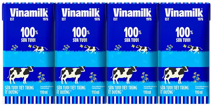 Sữa tươi tiệt trùng Vinamilk ít đường hộp 110ml