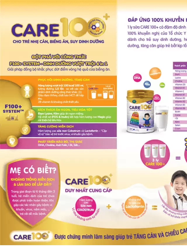   Sữa CARE 100+ 900G: Bí quyết giúp bé tăng cân nhanh